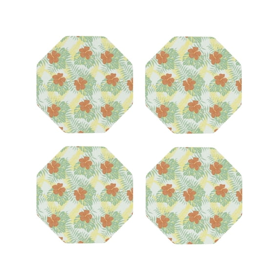 Yiaed Tropical Flowers Print Leather Coasters for Drinks - Cup Coasters Coffee Table Kitchen Table Bar, Home & Office Gifts Handmade Drink Coasters-Octagon