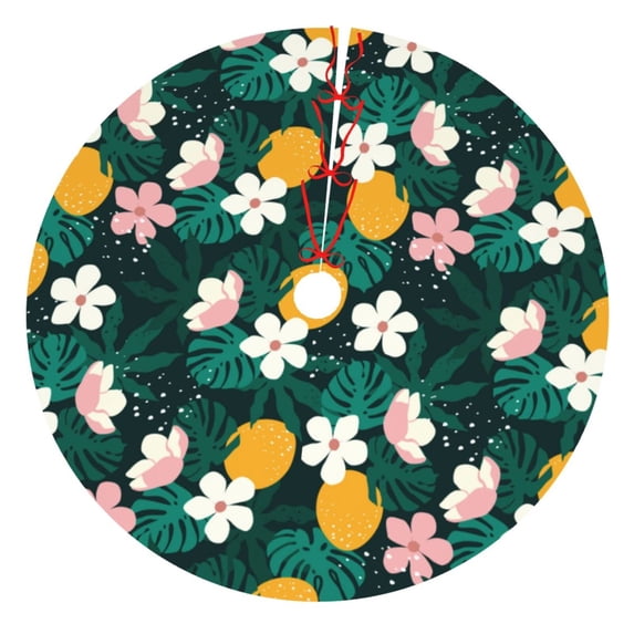 Yiaed Tropical Fruit Print Christmas Tree Skirt , Tree SkirtsTree Mat for Christmas Winter Holiday Indoor Decorations-30"
