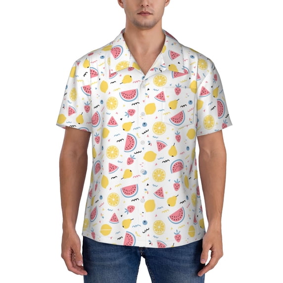 Yiaed Tropical Fruit Print Hawaiian Shirt for Men Short Sleeve Button Down Shirts Beach Shirts for Men-3X-Large
