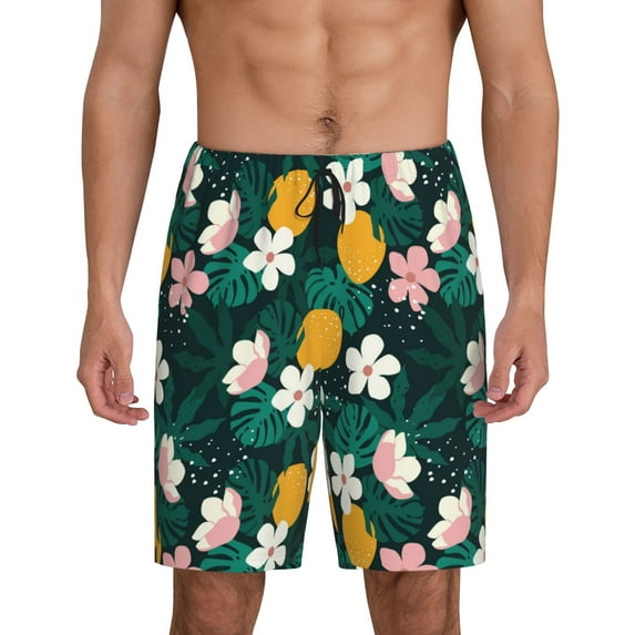Yiaed Tropical Fruit for Men's Soft Sleep Pajama Short Lounging Pajama Shorts-Large