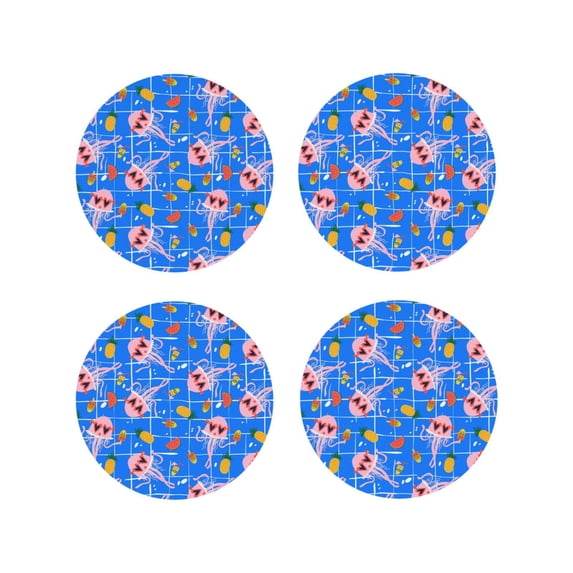Yiaed Tropical Jellyfishes Print Leather Coasters for Drinks - Cup Coasters Coffee Table Kitchen Table Bar, Home & Office Gifts Handmade Drink Coasters-Round Shape