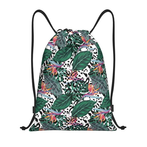 Yiaed Tropical Leaves Print Drawstring Bags Drawstring Backpack Bulk String Back Pack Gym Sport Bag-Medium