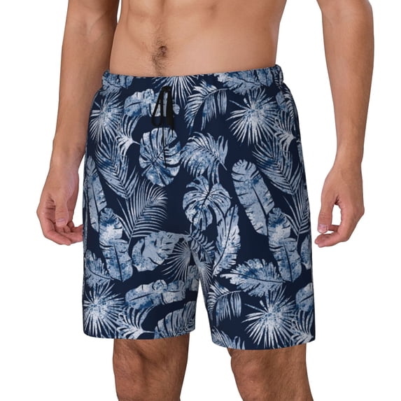 Yiaed Tropical Leaves Print Mens Swim Trunks Bathing Suit Compression Liner Beach Swim Shorts Swimwear Quick Dry Zipper Pocket No-Chafing Board Short-Large