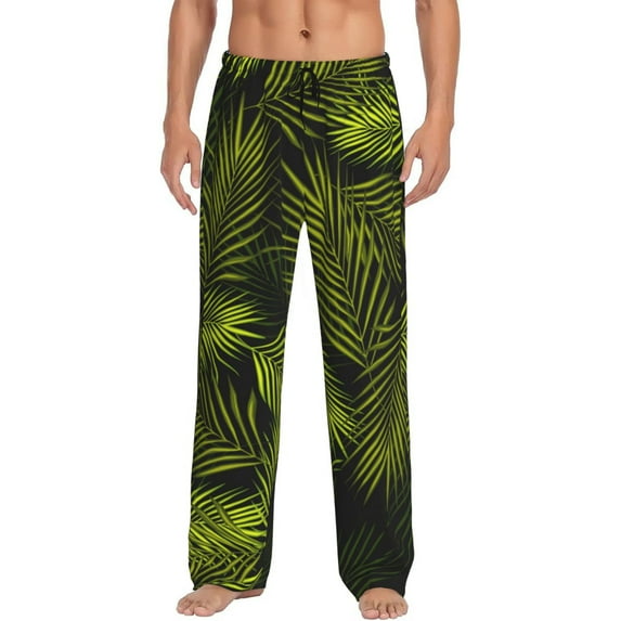 Yiaed Tropical Palm Leaves Fern Leaf Print Men's Lounge Pants, Loose PJ Bottoms, Long Pajama Pants for Men-Medium