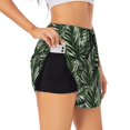 thumbnail image 1 of Yiaed Tropical Palm Leaves1 Print Women's Running Shorts with Liner 3 Zipper Pockets Elastic Workout Athletic Gym Yoga Shorts-XX-Large, 1 of 7