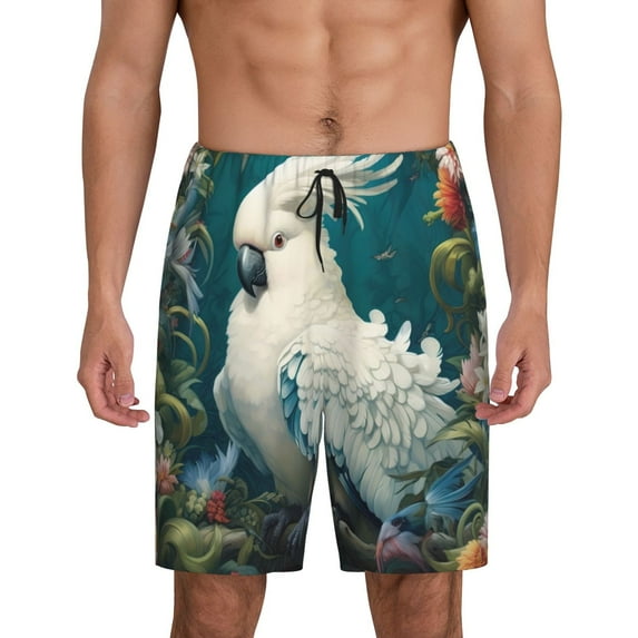 Yiaed Tropical Parrot Floral Artwork for Men's Soft Sleep Pajama Short Lounging Pajama Shorts-X-Large