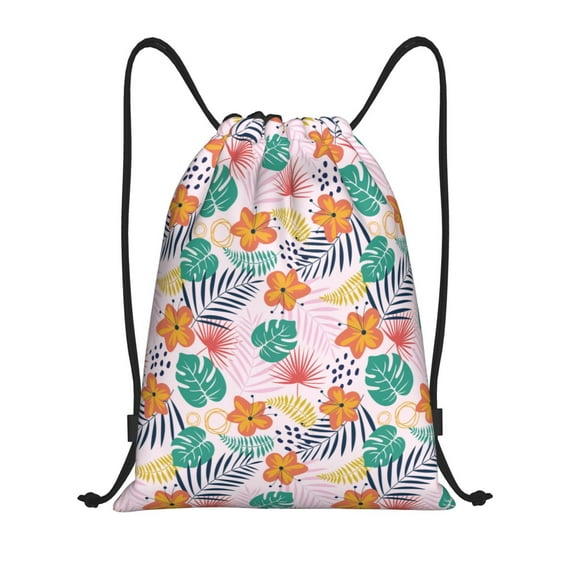 Yiaed Tropical Plants Print Drawstring Bags Drawstring Backpack Bulk String Back Pack Gym Sport Bag-Small