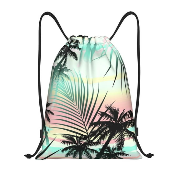 Yiaed Tropical Summer Palm Print Drawstring Bags Drawstring Backpack Bulk String Back Pack Gym Sport Bag-Small
