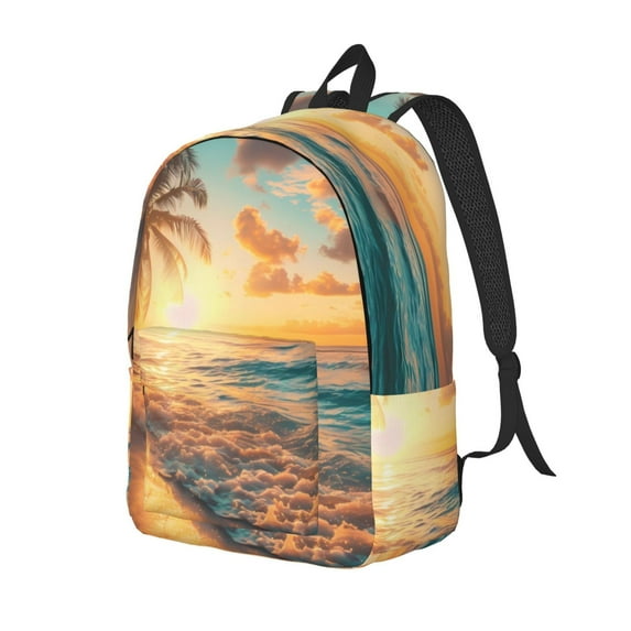 Yiaed Tropical Sunset Beach Scene Print Laptop Backpack Travel Canvas Backpack Vintage Aesthetic Backpack for School Knapsack Plain Backpack Backpack for School-