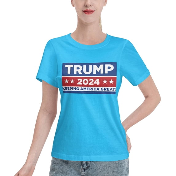 Yiaed Trump 2024 Keeping America Great Print Womens Tshirts Sleeve Tops Basic Teeshirt Summer Fashion Outfits-Large