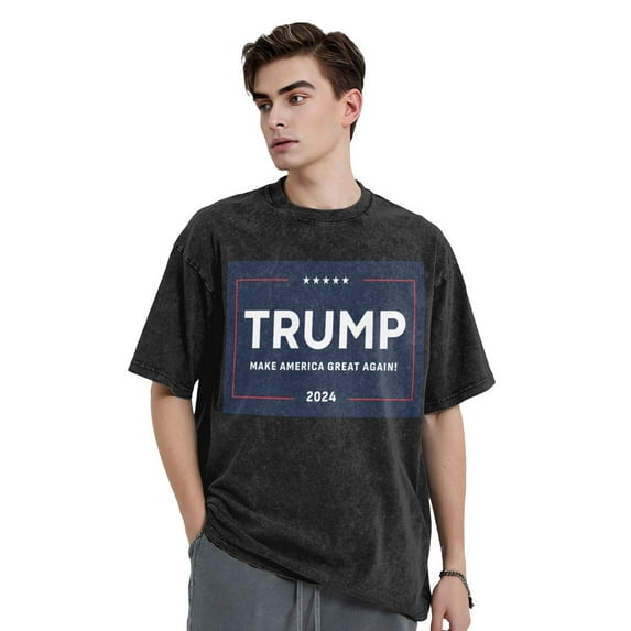 Yiaed Trump 2024 Make America Great Again Print Men's Cotton T-Shirts Loose Fit Summer Vintage Washed Tee Short Sleeve Casual Gym Shirts Tops-X-Large