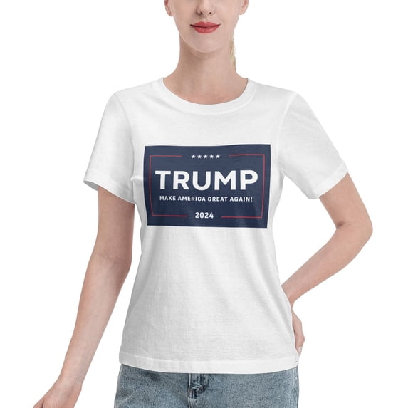 Yiaed Trump 2024 Make America Great Again Print Womens Tshirts Sleeve Tops Basic Teeshirt Summer Fashion Outfits-Medium