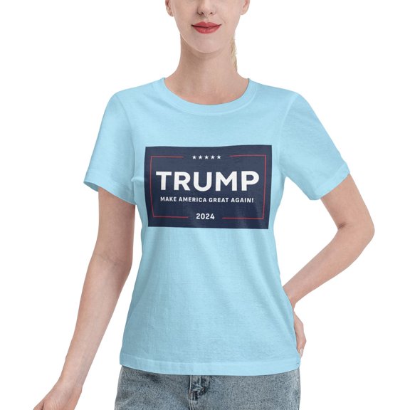 Yiaed Trump 2024 Make America Great Again Print Womens Tshirts Sleeve Tops Basic Teeshirt Summer Fashion Outfits-Medium