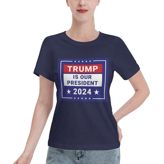 Yiaed Trump is our president 2024 Print Womens Tshirts Sleeve Tops Basic Teeshirt Summer Fashion Outfits-Medium
