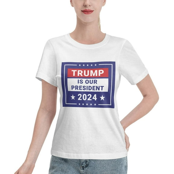 Yiaed Trump is our president 2024 Print Womens Tshirts Sleeve Tops Basic Teeshirt Summer Fashion Outfits-Small