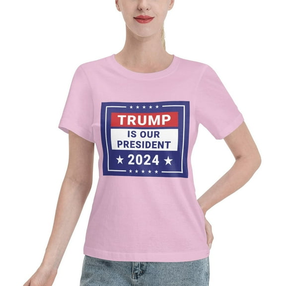 Yiaed Trump is our president 2024 Print Womens Tshirts Sleeve Tops Basic Teeshirt Summer Fashion Outfits-Small