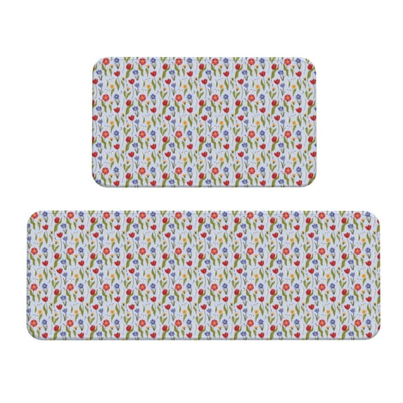 Yiaed Tulips Flowers Kitchen Rugs Sets of 2 Kitchen Mats Cushioned Anti Fatigue Kitchen Rug Tapetes Para Cocina for Sink,Laundry Room