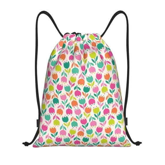 Yiaed Tulips Flowers Print Drawstring Bags Drawstring Backpack Bulk String Back Pack Gym Sport Bag-Medium