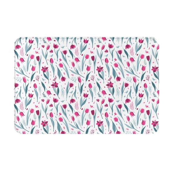 Yiaed Tulips Flowers Print Flannel Doormat Mat Outdoor Indoor Door Mats, Non Slip Durable Entrance Rugs for Outside Entry, Porch, Resist Dirt, 16"x24"