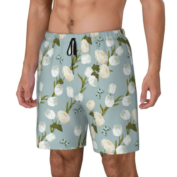 Yiaed Tulips Flowers Print Mens Swim Trunks Bathing Suit Compression Liner Beach Swim Shorts Swimwear Quick Dry Zipper Pocket No-Chafing Board Short-X-Large