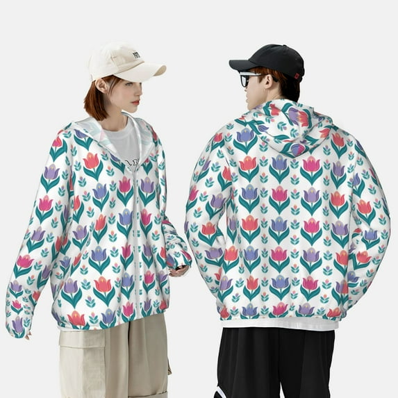 Yiaed Tulips Flowers Print Sun Shirts UPF 50+ Protection Hoodie Rash Guard Shirt UV Shirt Long Sleeve Fishing Outdoor Lightweightase-X-Large