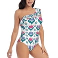 thumbnail image 1 of Yiaed Tulips Flowers Print Women One Piece Swimsuits Tummy Control One Shoulder Bathing Suits Pattern Ruffle Swimwear-X-Large, 1 of 8