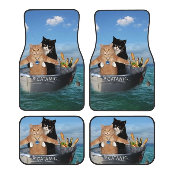 Yiaed Two Brave Cats Are Floating On The Sea Iceberg Print Carpet Floor Mats for Cars, Auto Accessories Front & Rear Car Floor Mats Car Floor Foot Mat Sets of 4 Pieces