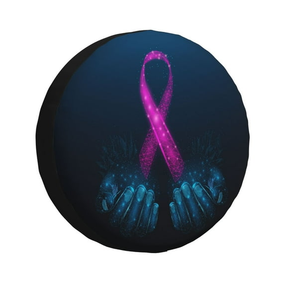 Yiaed Two Human Hands are Holds Pink Ribbon Awareness Print Tire Wheel Cover, Waterproof Spare Tire Cover Fit for Jeep, Truck,Trailer, RV, SUV, Camper and Most Vehicle-17 inch