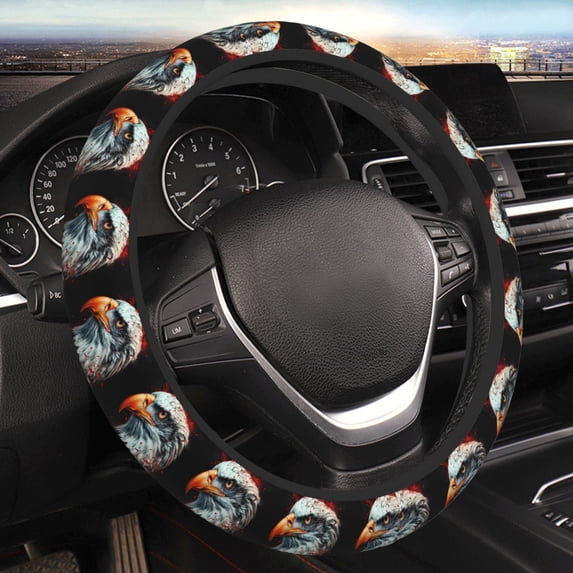 Yiaed USA Bald Eagle Steering Wheel Cover,Universal 15 Inch Anti Slip Steering Wheel Protector Car Accessories Interior for Auto Truck SUV