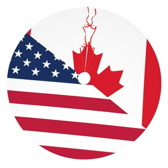Yiaed USA Canada Flag Print Christmas Tree Skirt , Tree SkirtsTree Mat for Christmas Winter Holiday Indoor Decorations-30"