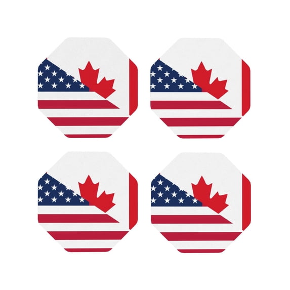 Yiaed USA Canada Flag Print Leather Coasters for Drinks - Cup Coasters Coffee Table Kitchen Table Bar, Home & Office Gifts Handmade Drink Coasters-Octagon
