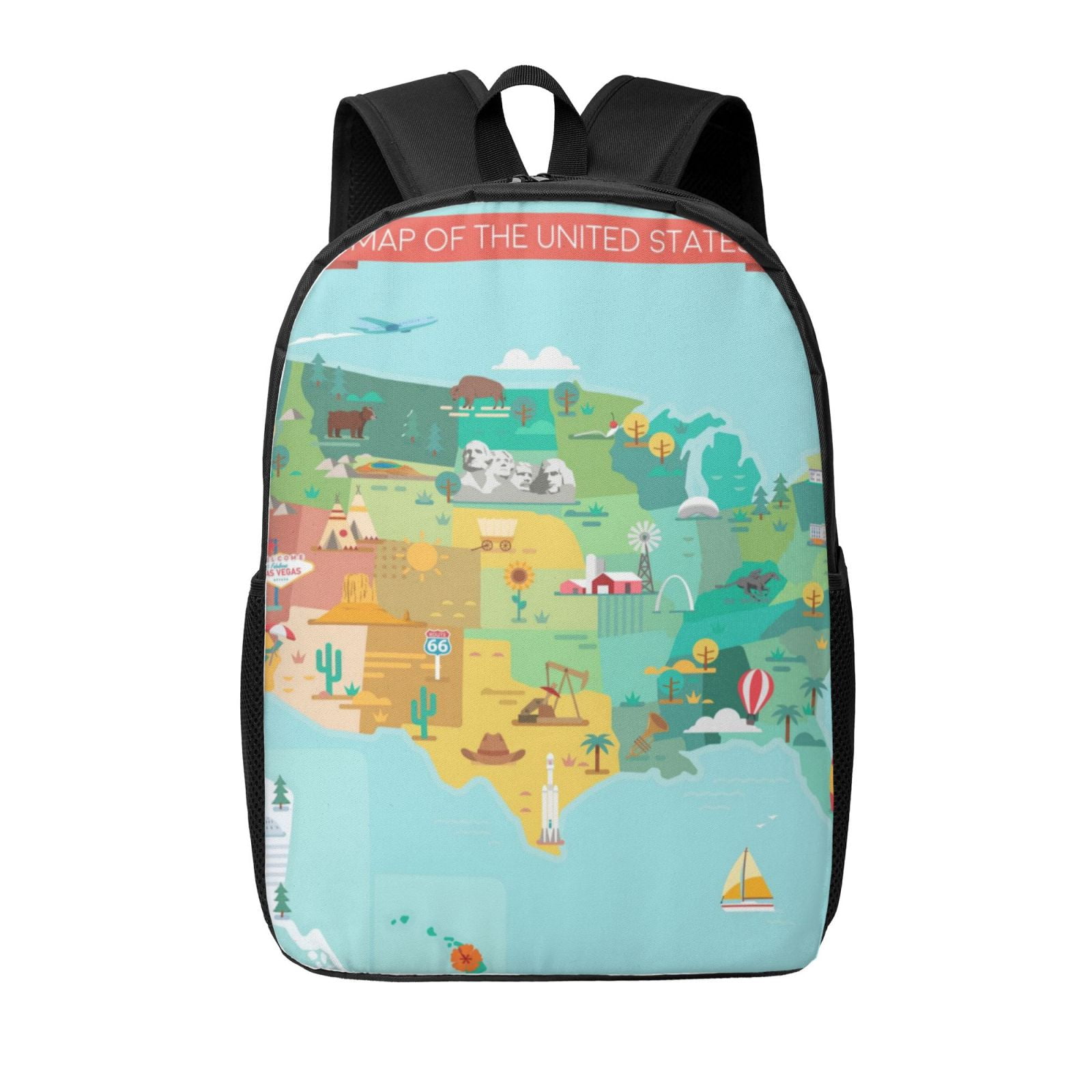 Yiaed USA Tourist Map Print Travel Laptop Backpack, 17 Inch Extra Large