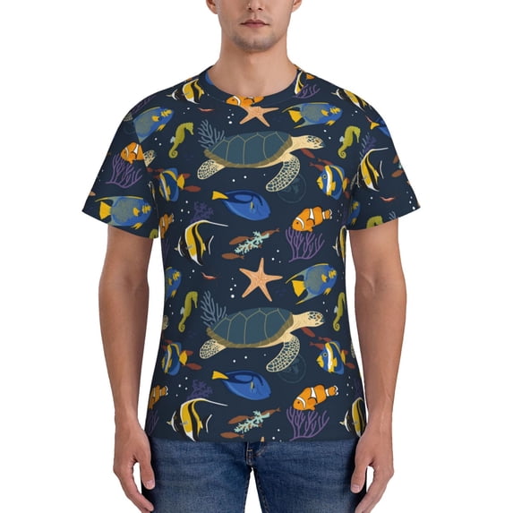 Yiaed Undersea Animals Print Mens Short Sleeve Tight Fit T-Shirt, Crewneck Casual Tee-XX-Large