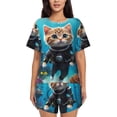 thumbnail image 1 of Yiaed Underwater Diving Cat Print Short Sleeve Pajama Sets for Women Casual Crew Neck 2 Piece Lounge Sets Women's Short-Sleeved Pajama-Small, 1 of 5
