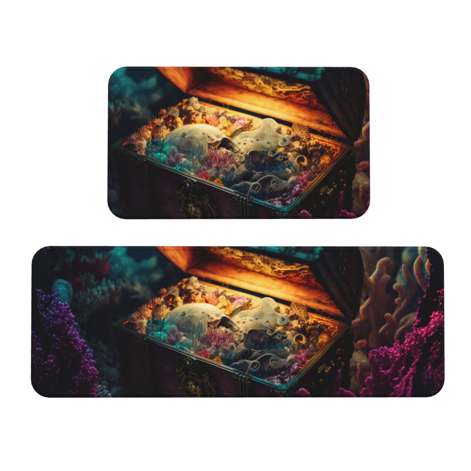 Yiaed Underwater Treasure Chest Kitchen Rugs Sets of 2 Kitchen Mats ...