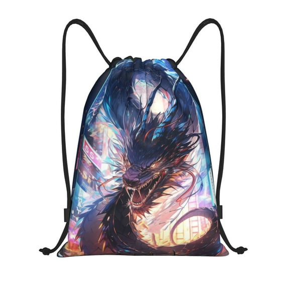 Yiaed Urban Style Colorful Dragon Print Drawstring Bags Drawstring Backpack Bulk String Back Pack Gym Sport Bag-Medium