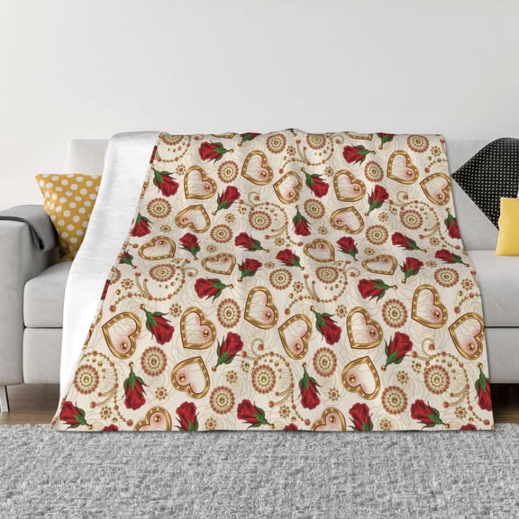 Yiaed Valentine'S Day Rose Print Blanket Throw Blanket Soft Cozy Flannel Blanket for Home Bed Sofa Couch Chair-40"x30"