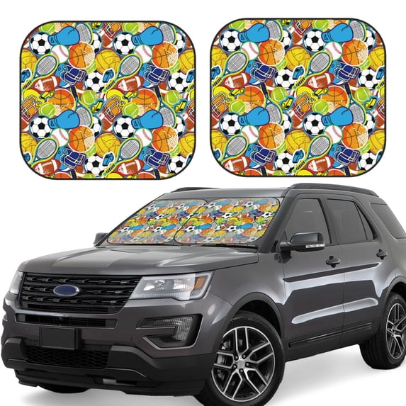 Yiaed Various Balls Print Car Front Windshield Sun Shade,Foldable Anti-UV Car Sunshade for Front Window for Most Vehicles-Large