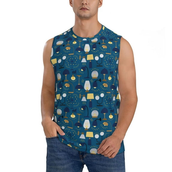 Yiaed Various Lights Print Men's Singlet Vests Summer Running Muscle Tank Tops Gym Undershirt Round Neck Sleeveless for man