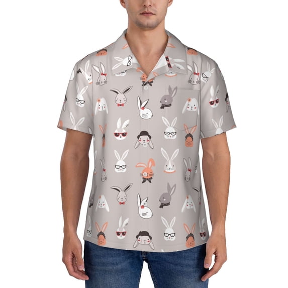 Yiaed Various Rabbits Print Hawaiian Shirt for Men Short Sleeve Button Down Shirts Beach Shirts for Men-3X-Large