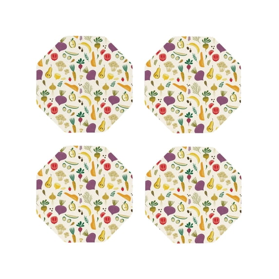 Yiaed Vegetable Print Leather Coasters for Drinks - Cup Coasters Coffee Table Kitchen Table Bar, Home & Office Gifts Handmade Drink Coasters-Octagon