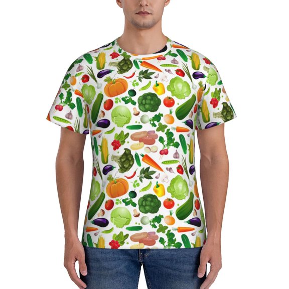 Yiaed Vegetables2 Print Mens Short Sleeve Tight Fit T-Shirt, Crewneck Casual Tee-Medium