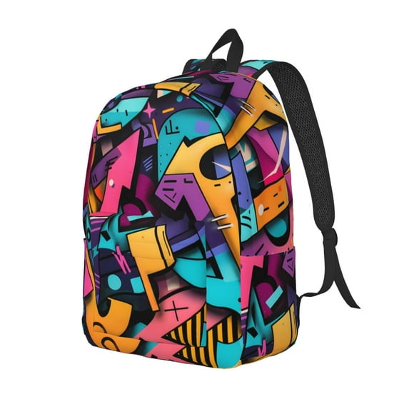 Yiaed Vibrant Graffiti Urban Art Print Laptop Backpack Travel Canvas Backpack Vintage Aesthetic Backpack for School Knapsack Plain Backpack Backpack for School-Small