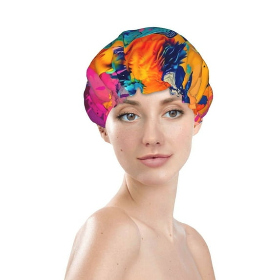 Yiaed Vibrant Parrot Splash Art Print Reusable Shower Cap & Bath Cap & Lined, Oversized Waterproof Shower Caps Designed for all Hair Lengths