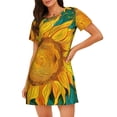 thumbnail image 1 of Yiaed Vibrant Sunflower Painting Print Women's Loose-Fit Short Sleeve Nightgown, Soft and Comfortable Sleep Dress for Relaxation and Sleepwear, 1 of 6