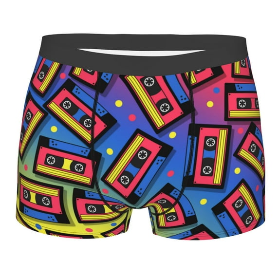 Yiaed Vintage Audio Cassettes Print Men's Soft Cotton Boxer Shorts Breathable Boxers Underwear Moisture-Wicking Underwear Stretch Boxer Briefs for Man-Medium