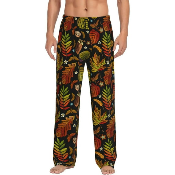 Yiaed Vintage Autumn Plants Butterfly Print Men's Lounge Pants, Loose PJ Bottoms, Long Pajama Pants for Men-Large