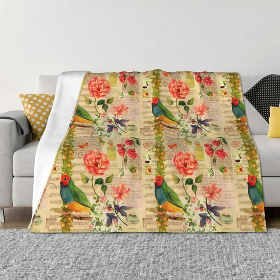 Yiaed Vintage Bird Print Blanket Throw Blanket Soft Cozy Flannel Blanket for Home Bed Sofa Couch Chair-40"x30"