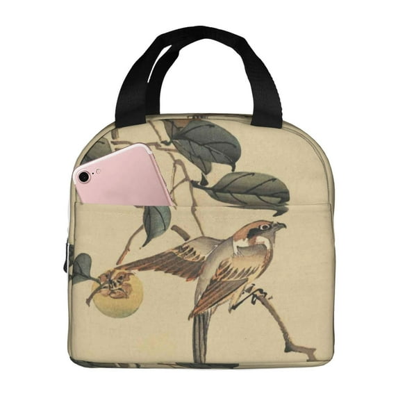 Yiaed Vintage Bird Print Insulated Lunch Bag Reusable Cute Tote Lunch Box, Leakproof Cooler Lunch Bags for Work Office Travel School Picnic