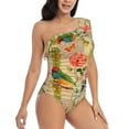 thumbnail image 1 of Yiaed Vintage Bird Print Women One Piece Swimsuits Tummy Control One Shoulder Bathing Suits Pattern Ruffle Swimwear-Small, 1 of 8